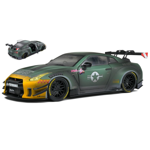 NISSAN GT-R (R35) LIBERTY WALK BODY KIT 2.0 2022 ARMY FIGHTER 1:18 Solido Auto Stradali Modellino
