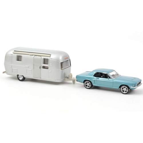 FORD MUSTANG 1968 METALLIC BLUE AND AIRSTREAM CARAVAN 1:43 Norev Auto Stradali Modellino