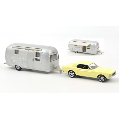 FORD MUSTANG 1968 LIGHT YELLOW AND AIRSTREAM CARAVAN 1:43 Norev Auto Stradali Modellino