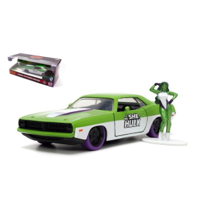 PLYMOUTH BARRACUDA "THE SAVAGE SHE HULK" + FIGURE GREEN/WHITE 1:32 Jada Toys Movie Modellino