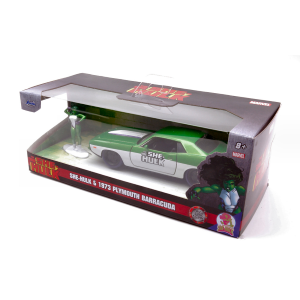 PLYMOUTH BARRACUDA "THE SAVAGE SHE HULK" + FIGURE GREEN/WHITE 1:32 Jada Toys Movie Modellino