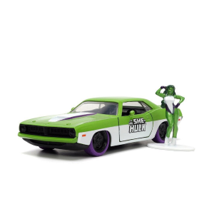 PLYMOUTH BARRACUDA "THE SAVAGE SHE HULK" + FIGURE GREEN/WHITE 1:32 Jada Toys Movie Modellino