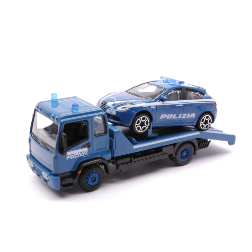 CARRO ATTREZZI POLIZIA CON ALFA ROMEO GIULIA 2015 1:43 Burago Forze dell'Ordine Modellino