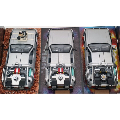 DE LOREAN BACK TO THE FUTURE GIFT BOX WITH PART 1 + 2 + 3 1:24 Welly Movie Modellino