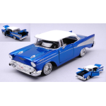 CHEVROLET BEL AIR "GET LOW" SERIES W/VISOR 1957 CANDY BLUE/WHITE 1:24 MotorMax Auto Stradali Die Cast Modellino