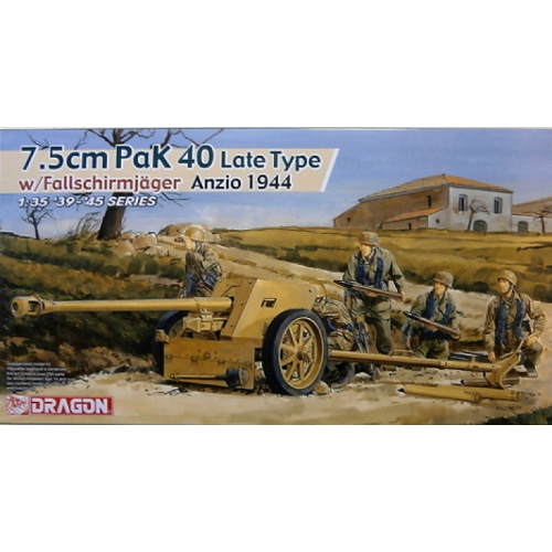 7,5 cm PAK 40 LATE TYPE W/FALLSCHIMIJAGER ANZIO 1944 KIT 1:35 Dragon Kit Mezzi Militari Die Cast Modellino