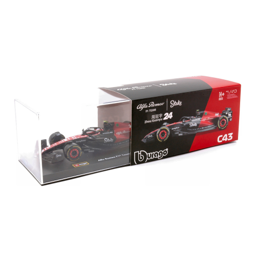 ALFA ROMEO F1 C43 N.24 2023 GUANYU ZHOU SIGNATURE WITH HELMET 1:43 Burago Formula 1 Modellino