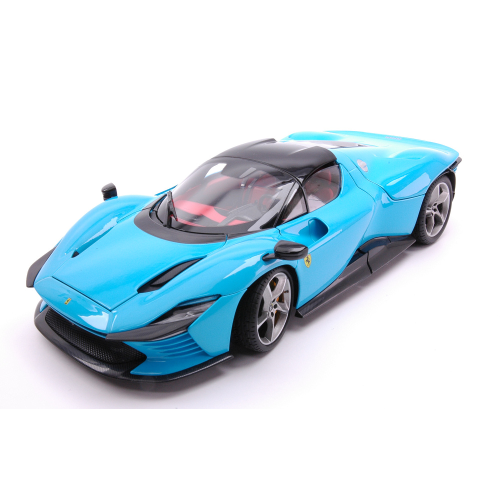 FERRARI DAYTONA SP3 2022 LIGHT BLUE SIGNATURE W/OPENINGS 1:18 Burago Auto Stradali Modellino