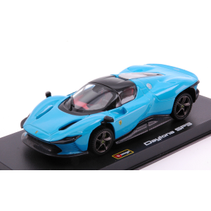 FERRARI DAYTONA SP3 2022 LIGHT BLUE SIGNATURE WITH SHOWCASE 1:43 Burago Auto Stradali Modellino