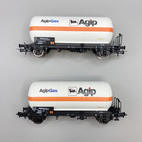 FS 2-UNIT PACK 2-AXLE GAS TANK WAGONS AGIPGAS EP.IV 1:87 Rivarossi Treni Modellino