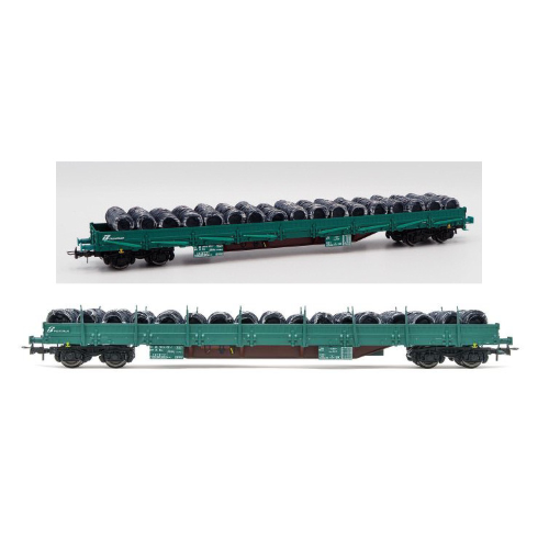 FS 4-AXLE STAKE WAGON TYPE RES GREEN LIVERY LOADED EP.VI 1:87 Rivarossi Treni Modellino