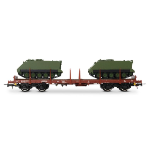 FS 2-UNIT PACK 4-AXLE FLAT TWO 20' CONTAINERS + TWO M113 EP.IV-V 1:87 Rivarossi Treni Modellino