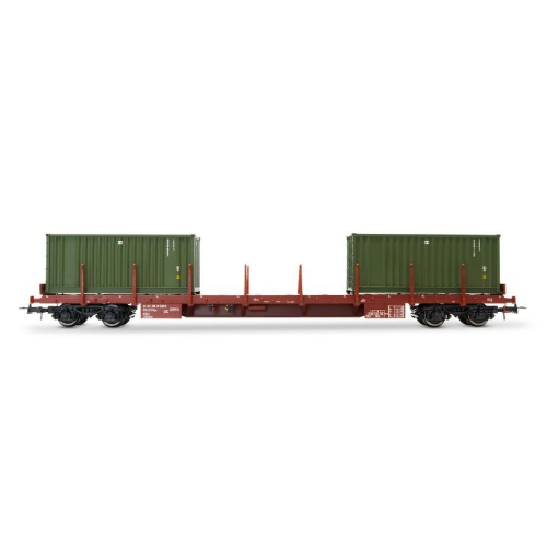 FS 2-UNIT PACK 4-AXLE FLAT TWO 20' CONTAINERS + TWO M113 EP.IV-V 1:87 Rivarossi Treni Modellino