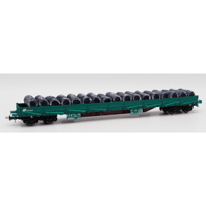 FS 4-AXLE STAKE WAGON TYPE RES GREEN LIVERY LOADED EP.VI 1:87 Rivarossi Treni Modellino