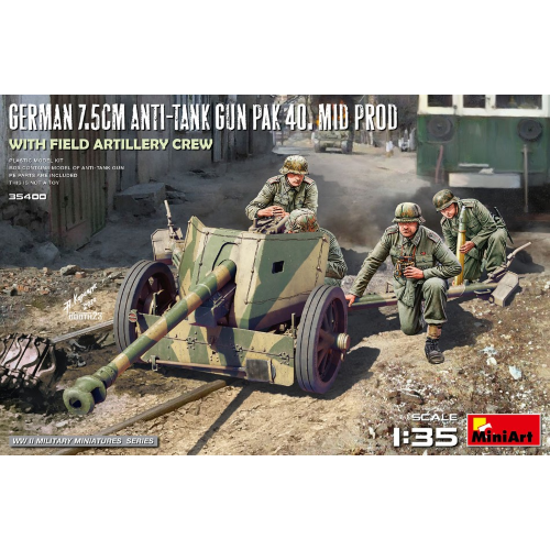GERMAN 7,5 cm ANTI-TANK GUN PAK 40 MID PROD WITH ARTILLERY CREW KIT 1:35 Miniart Kit Mezzi Militari Modellino