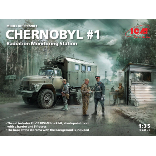 CHERNOBYL N.1 RADIATION MONITORING STATION ZIL-131 KShM TRUCK KIT 1:35 ICM Kit Art.Vari Modellino