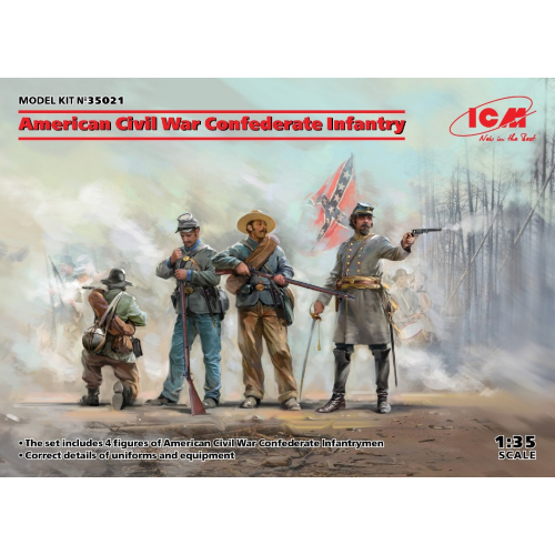 AMERICAN CIVIL WAR CONFEDERATE INFANTRY SET #1 KIT 1:35 ICM Kit Figure Militari Modellino