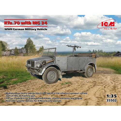 KFZ.70 WITH MG 34 WWII GERMAN MILITARY VEHICLE KIT 1:35 ICM Kit Mezzi Militari Modellino