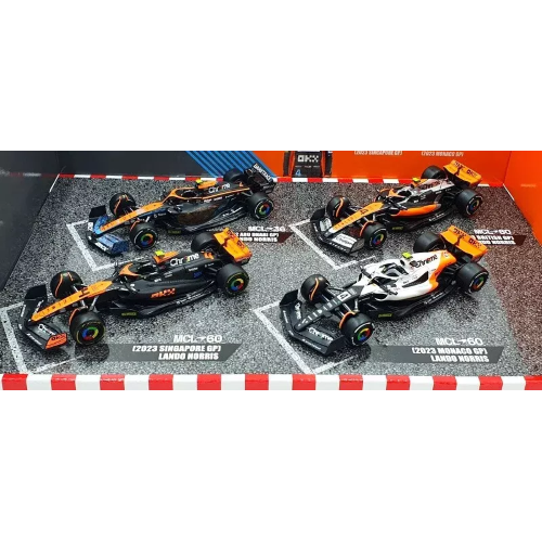 SET MC LAREN LANDO NORRIS ABU DHABI 2022-BRITAIN-SINGAPORE-MONACO 2023 1:43 Burago Formula 1 Modellino