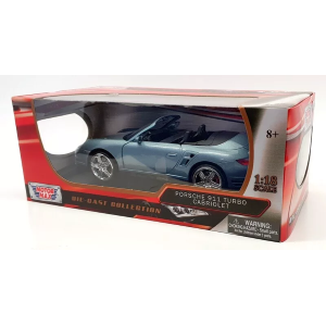 PORSCHE 911 TURBO CABRIO 2008 METALLIC LIGHT BLUE 1:18 MotorMax Auto Stradali Modellino