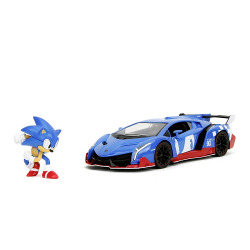 LAMBORGHINI VENENO 2009 "SONIC THE HEDGEHOG" BLUE + FIGURE 1:24 Jada Toys Movie Modellino