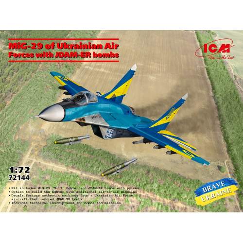 MIG-29 OF UKRAINIAN AIR FORCES WITH JDAM-ER BOMBS KIT 1:72 ICM Kit Aerei Modellino