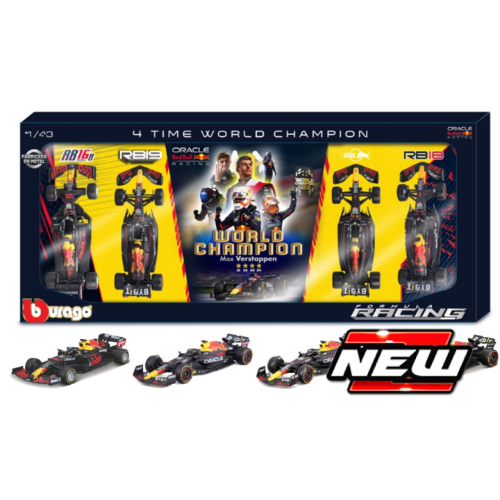 RED BULL SET 4 X F1 WORLD CHAMPION M.VERSTAPPEN 2021-2022-2023-2024 1:43 Burago Formula 1 Modellino