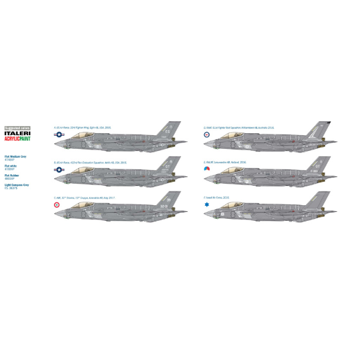 F-35A LIGHTING II LOCKHEED (49 cm) DECALS x 5 VERSIONI KIT 1:32 Italeri Kit Aerei Modellino