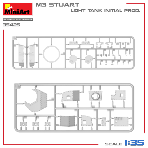 M3 STUART LIGHT TANK INITIAL PROD. KIT 1:35 Miniart Kit Mezzi Militari Modellino