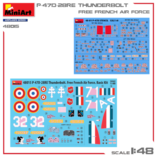P-47D-28RE THUNDERBOLT FREE FRENCH AIR FORCE BASIC KIT 1:48 Miniart Kit Aerei Modellino