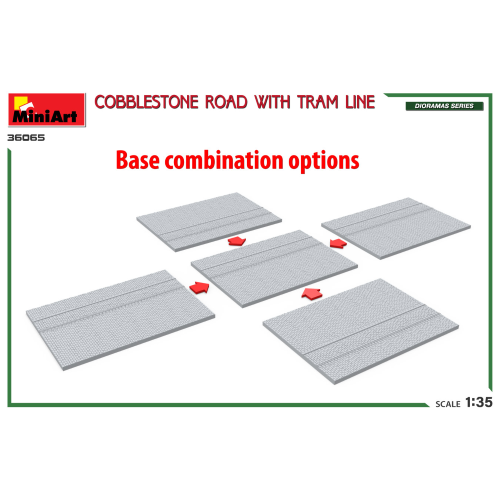 COBBLESTONE ROAD W/TRAM LINE KIT 1:35 Miniart Kit Diorami Modellino