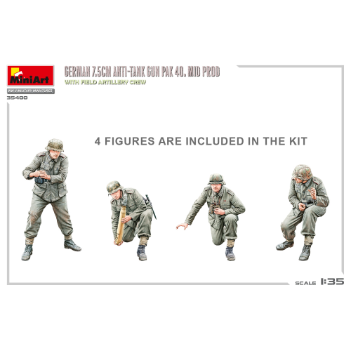 GERMAN 7,5 cm ANTI-TANK GUN PAK 40 MID PROD WITH ARTILLERY CREW KIT 1:35 Miniart Kit Mezzi Militari Modellino