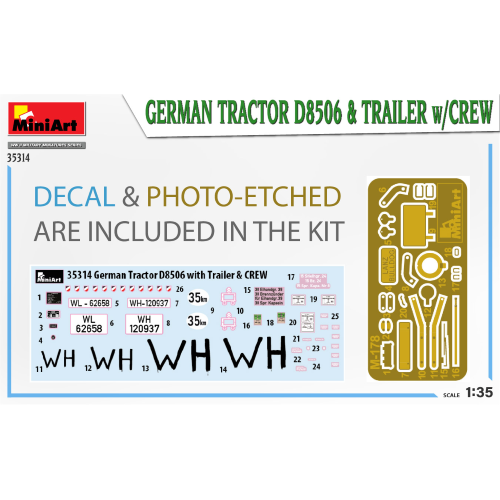 GERMAN TRACTOR D8506 WITH TRAILER & CREW KIT 1:35 Miniart Kit Mezzi Militari Modellino