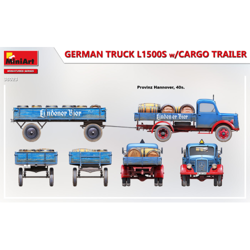 GERMAN TRUCK L1500S WITH CARGO TRAILER KIT 1:35 Miniart Kit Mezzi Militari Modellino