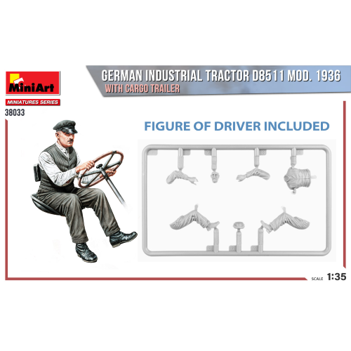 GERMAN INDUSTRIAL TRACTOR D8511 MOD.1936 W/CARGO TRAILER KIT 1:35 Miniart Kit Mezzi Militari Modellino