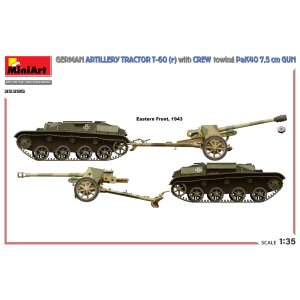 GERMAN ARTILLERY TRACTOR T-60 (r) W/PAK40 GUN & CREW KIT 1:35 Miniart Kit Mezzi Militari Modellino