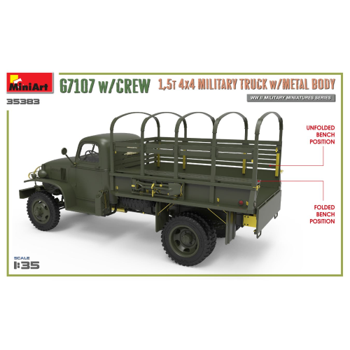G7107 W/CREW 1,5 t 4x4 CARGO TRUCK WITH METAL BODY KIT 1:35 Miniart Kit Mezzi Militari Modellino