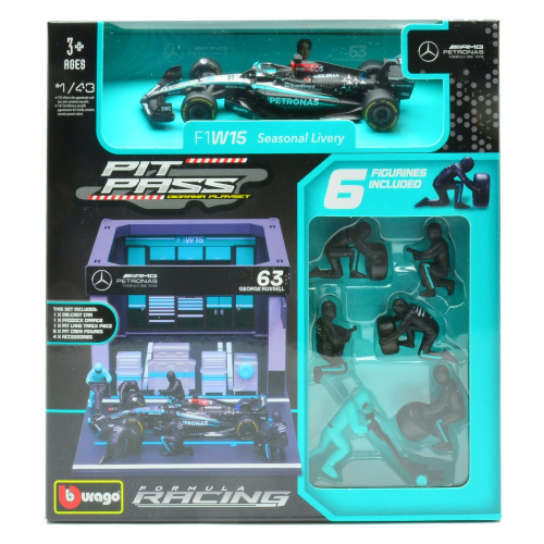 PIT STOP SET MERCEDES F1 W14 N.63 GEORGE RUSSELL 2023 1:43 Burago Formula 1 Modellino