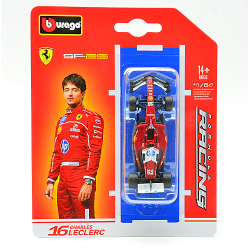 FERRARI SF-25 N.16 2025 CHARLES LECLERC BLISTER 1:64 Burago Formula 1 Modellino