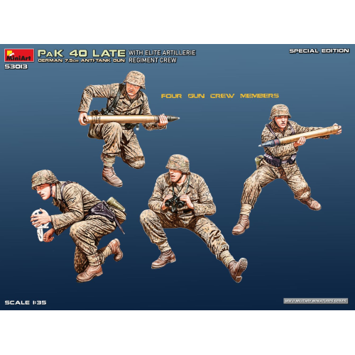 GERMAN 7,5 CM PAK 40 LATE W/ELITE ARTILLERIE REGIMENT CREW SPEC KIT 1:35 Miniart Kit Mezzi Militari Modellino