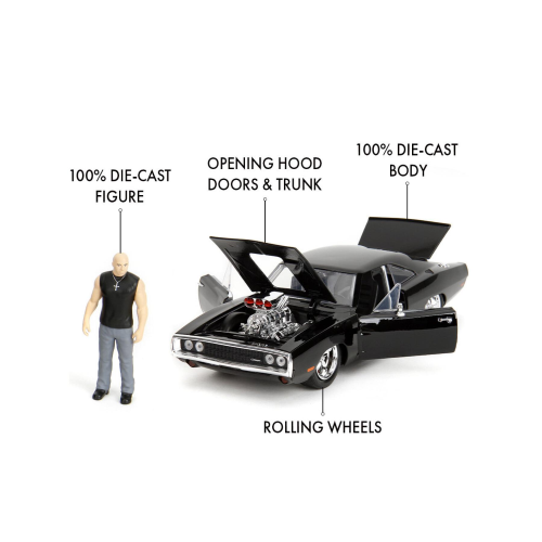 DODGE CHARGER 1970 FAST & FURIOUS WITH FIGURE BLACK 1:24 Jada Toys Movie Modellino