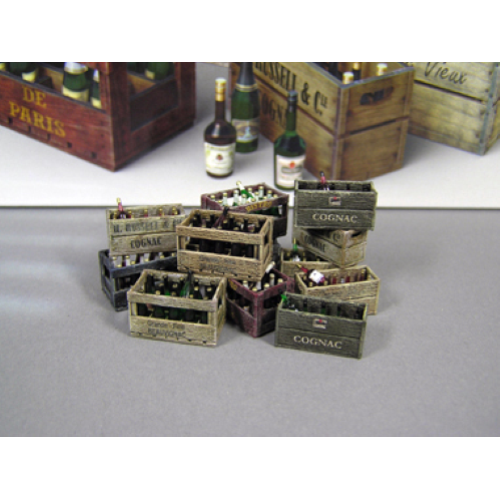 CHAMPAGNE & COGNAC BOTTLES WITH CRATES KIT 1:35 Miniart Kit Art.Vari Modellino
