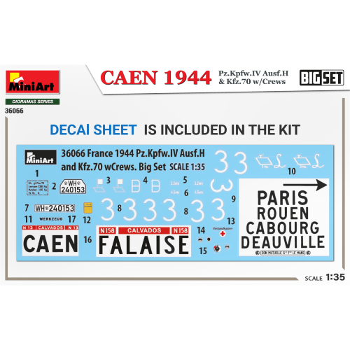 CAEN 1944: PZ.KPFW.IV AUSF.H & KFZ.70 W/CREWS.BIG SET KIT 1:35 Miniart Kit Mezzi Militari Modellino