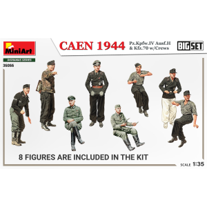 CAEN 1944: PZ.KPFW.IV AUSF.H & KFZ.70 W/CREWS.BIG SET KIT 1:35 Miniart Kit Mezzi Militari Modellino
