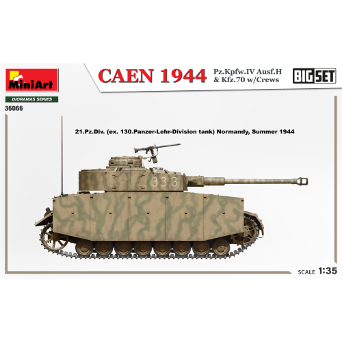 CAEN 1944: PZ.KPFW.IV AUSF.H & KFZ.70 W/CREWS.BIG SET KIT 1:35 Miniart Kit Mezzi Militari Modellino