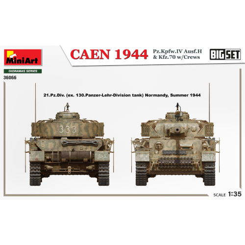 CAEN 1944: PZ.KPFW.IV AUSF.H & KFZ.70 W/CREWS.BIG SET KIT 1:35 Miniart Kit Mezzi Militari Modellino