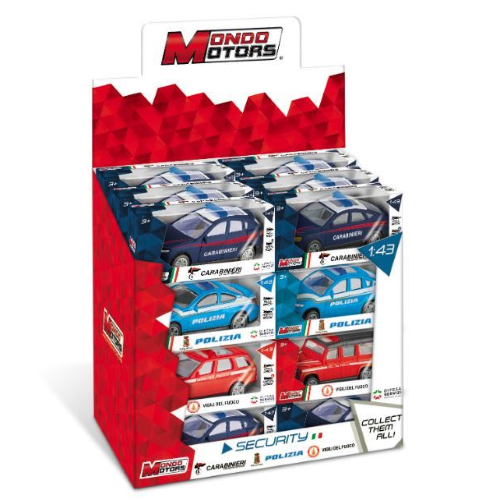 AUTO SECURITY 24 PEZZI (8 CARABINIERI+8 POLIZIA+8 VIGILI DEL FUOCO) 1:43 Mondo Motors Forze dell'Ordine Modellino