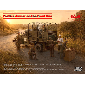 FESTIVE DINNER ON THE FRONT LINE WWII US ARMY KITCHEN TRUCK KIT 1:35 ICM Kit Mezzi Militari Modellino