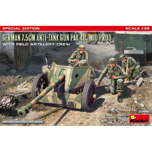 GERMAN 7,5 CM ANTI TANK GUN PAK 40 MID PROD.W/ARTILLERY CREW KIT 1:35 Miniart Kit Mezzi Militari Modellino
