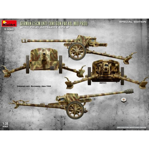 GERMAN 7,5 CM ANTI TANK GUN PAK 40 MID PROD.W/ARTILLERY CREW KIT 1:35 Miniart Kit Mezzi Militari Modellino